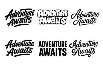 Fototapeta premium Lettering Adventure Grid. Adventure awaits. Set lettering. harmonious lettering variations of the same emblematic concept (Dynamic brushstroke graffiti