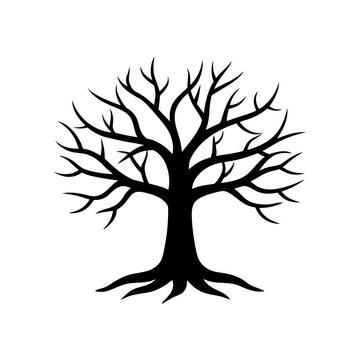 Silhouette of a leafless tree art on transparent background