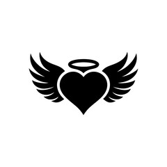 Obraz premium Heart with wings and halo graphic on transparent background silhouette
