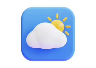 A 3d render of a partly cloudy weather icon isolated on transparent background