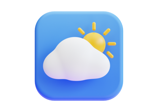 A 3d render of a partly cloudy weather icon isolated on transparent background