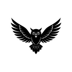 Obraz premium Stylized owl with outstretched wings on transparent background silhouette