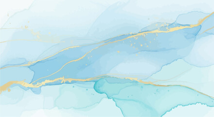 Obraz premium Elegant Abstract Watercolor Background with Gold Splashes and Blue Fluid Textures, perfect for Artistic Designs and Luxurious Banners