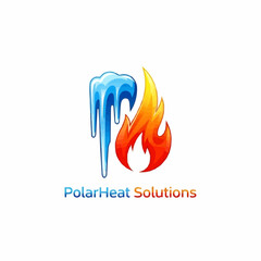 PolarHeat Solutions logo representing ice and fire elements for heating and cooling.