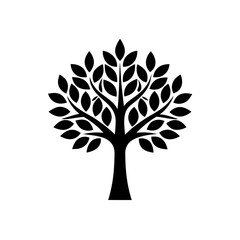 Silhouette of a leafy tree design on transparent background