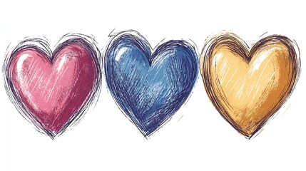 Three Sketch Hearts with Love Symbol.