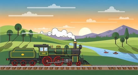 Vintage Steam Train with Scenic Valley.