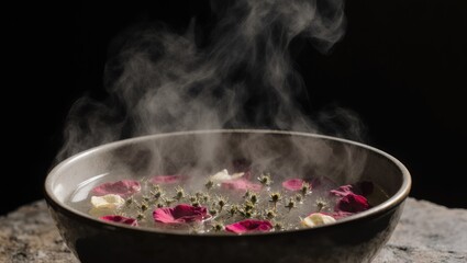 Steam Rising from Herbal Facial Steam Bowl