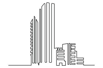 Downtown skyline continuous one line drawing minimalist architectural art