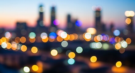 Cityscape bokeh with sunset lights.