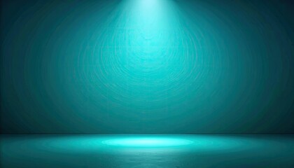 Turquoise Teal Stage Spotlight with Textured Wall and Reflective Floor Empty Studio Background with Dramatic Lighting