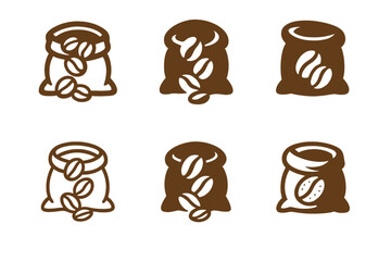 Obraz premium Coffee Bean Logos. Sacks of coffee beans. Set Logo of Coffee: coffee bean spilling from sack. harmonious logo variations of the same emblematic concept, each
