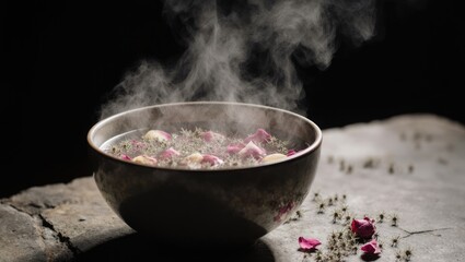 Steam Rising from Herbal Facial Steam Bowl