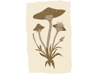 Vintage Botanical Illustration of Morel Mushroom and Wild Violets | Antique Nature Artwork Featuring Morel and Violets | Classic Botanical Print of Mushroom and Woodland Flowers 