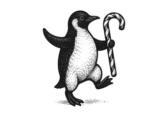 Penguin hand drawn simple engraved vector illustration