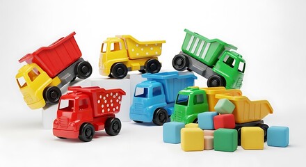 Fototapeta premium Colorful Toy Trucks Blocks.
