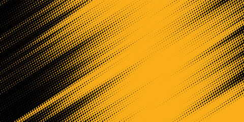 Black halftone pattern. Retro comic gradient background. Bright orange pixel dotted texture overlay. Cartoon pop art faded gradient pattern.vector background