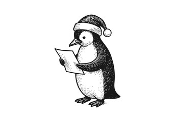 Penguin hand drawn simple engraved vector illustration