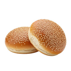 Two golden brown hamburger buns topped with sesame seeds on a background bread