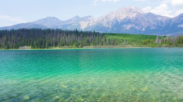 Peaceful Patricia Lake in Jasper National Park, reflecting the beauty of the Canadian Rockies