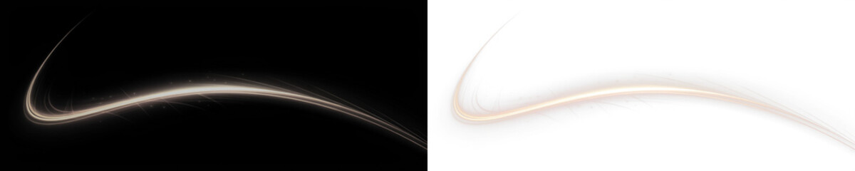 A dynamic light trail illustration with a smooth, curved motion on a transparent background, perfect for creative overlays.