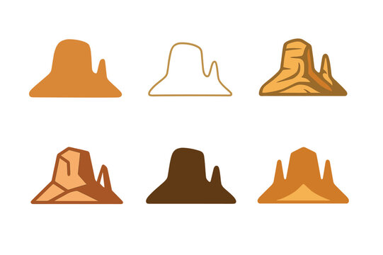 Desert Logo Variations. Desert tourism and exploring arid landscapes. Set Logo of Desert tourism: desert rock formations. harmonious logo variations of the