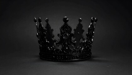 A close-up shot of a glossy black crown, prominently displayed against a plain dark backdrop, emphasizing its intricate design