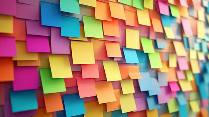 Hyperrealistic 3D depiction of sticky notes arranged like data charts, symbolizing organization, analytics, planning, workflow, and creative visualization in a modern workspace.

