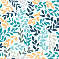 seamless botanical pattern with colorful leaves and branches in modern style