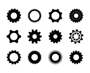 collection of gear and cogwheel icons in various designs