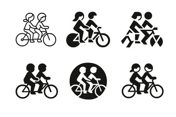 Fototapeta premium Sibling Bike Ride Logos. Sibling moments and family bonding. Set Logo of Sibling moments and family bonding: Tandem Bike Ride. harmonious logo variations of