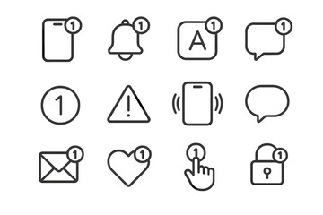 Notification Icon Set. App notifications. Line icon set of App notifications: smartphone, notification bell, app icon, message bubble, badge, alert, vibration,