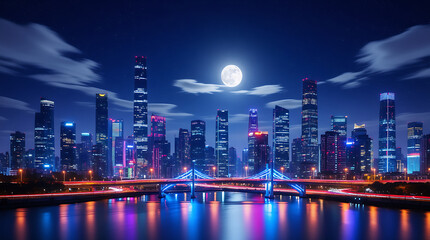 City Skyline Serenity with Good Night Background
