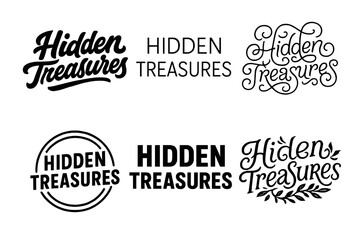 Fototapeta premium Diverse Lettering Styles. Hidden Treasures. Set lettering. harmonious lettering variations of the same emblematic concept, each with different artistic