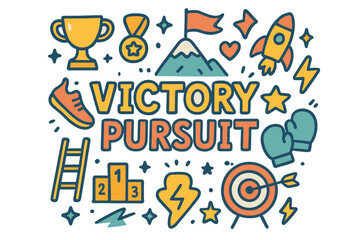Fototapeta premium Victory Pursuit Doodle. Victory Pursuit. Hand-drawn doodle illustration of Victory Pursuit. trophy, medal,