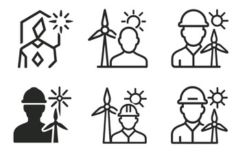 Renewable Energy Logos. Career opportunities in the renewable energy sector. Set Logo of Careers: renewable energy engineer icon. harmonious logo variations of