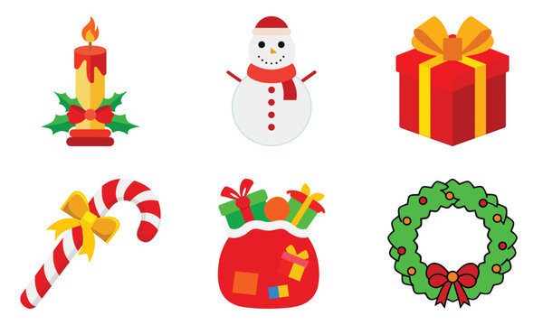 Cute Flat Christmas Vector Elements for Winter Celebration Designs Set