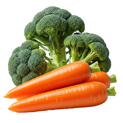 Fresh green broccoli and orange carrots arranged vegetable food