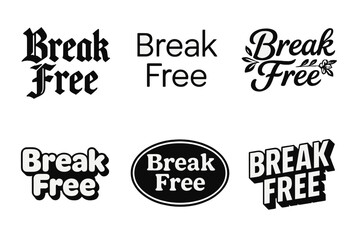 Fototapeta premium Diverse Lettering Grid. Break free. Set lettering. harmonious lettering variations of the same emblematic concept (Gothic-inspired decorative type, Modern
