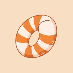 Illustration of an orange and white striped inflatable swim ring on a solid beige background.