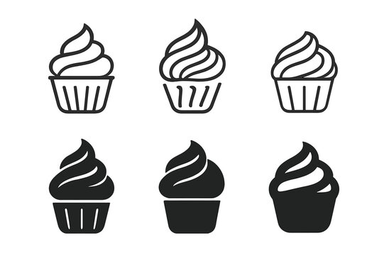 Baking Icons Variations. Cupcake decorations. Set Logo of Baking: piped icing icon. harmonious logo variations of the same emblematic concept, each with
