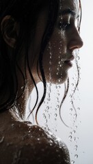 Water Droplets on Wet Hair in Shower Backlight