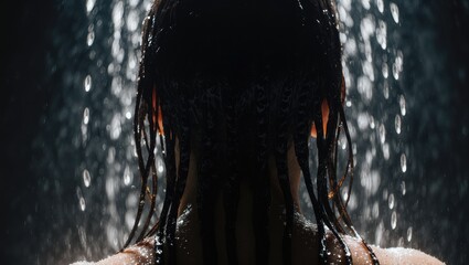 Water Droplets on Wet Hair in Shower Backlight