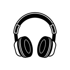 Illustration of black headphones set on transparent background silhouette