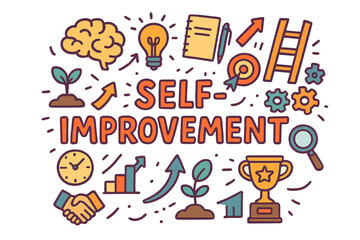 Self-Improvement Doodle. Self-improvement. Hand-drawn doodle illustration of Self-improvement. Brain, light