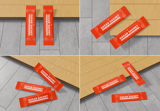 Variety Set of Sugar Packets and Dipping Container Mockups for Fast Food Branding