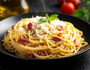 Italian food pasta spaghetti alla carbonara 