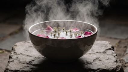 Steam Rising from Herbal Facial Steam Bowl
