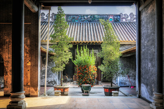 Foshan city, Guangdong, China. Shunde Dady Village is full of architectural monuments of Lingnan style and famous as a place of original artistic solutions for painting ancient walls.