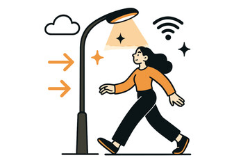 Fototapeta premium Smart Streetlight Connectivity. Dynamic streetlights. A glowing smart streetlight adjusting its beam as a